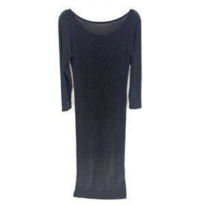 Mesh Black Glitter 3/4 Sleeve Maxi Dress Side Slit Cybergoth‎ Rave Party Glam
